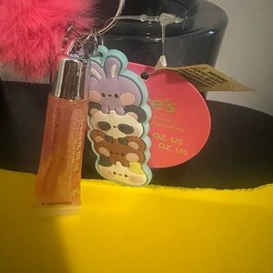 Cute Animal Keychain with Pink Pom Pom